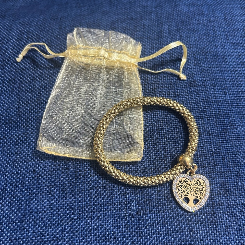 Gold Heart Tree Of Life Crystal Bracelet